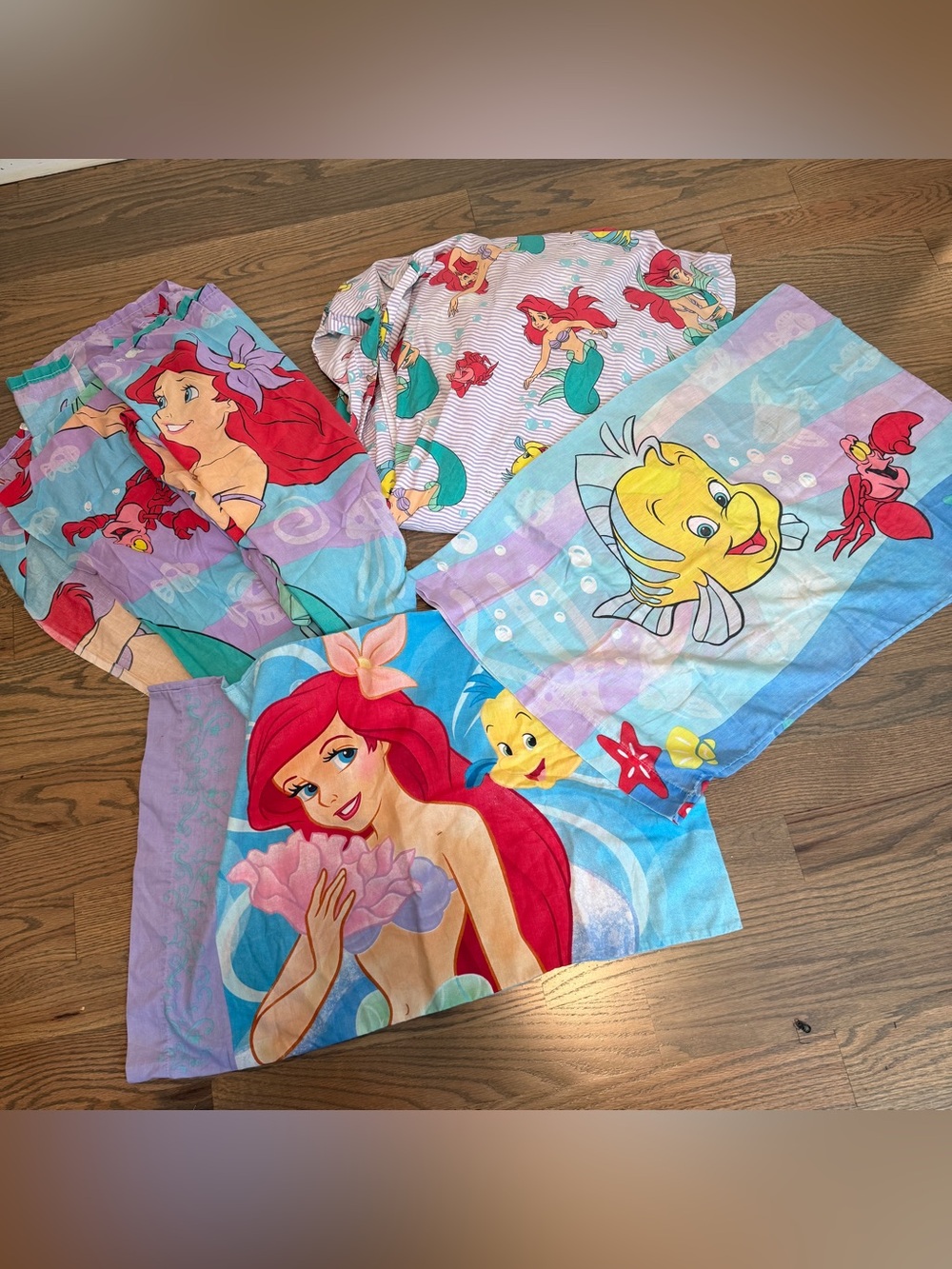VTG 90s Disney The Little Mermaid Twin Sheet Set Ariel Flounder Bedding Cotton